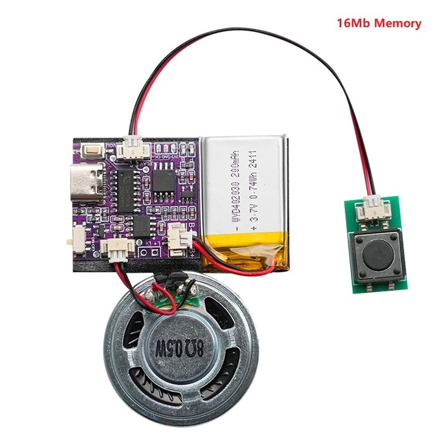 Rechargeable 16-Minute Music Speaker  Voice Module with USB-Downloadable Sound Module for Greeting Card or Toy