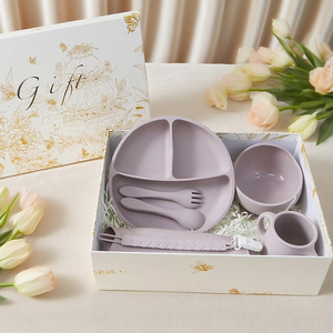 Ensemble de vaisselle pour bébé en silicone de qualité alimentaire personnalisé, assiette et bol à ventouse pour tout-petits, bavoirs, kit d'alimentation, vaisselle pour enfants, emballé dans une boîte - Product Image 2