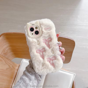Funda de teléfono caliente invierno felpa perla arco para <span class=keywords><strong>Phone13</strong></span> 14 15 16 Pro Max funda a prueba de golpes lindo regalo de niña Original elegante - Product Image 4