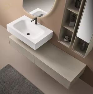 Meubles de style européen de luxe en gros, design simple, meuble de salle de bain mural en bois avec miroir - Product Image 4