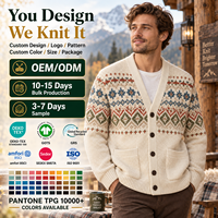 Kardigan Rajut Pria Fair Isle V-Neck Kancing Depan Jaket Rajut Jacquard Nordik Vintage Pakaian Rajut Musim Dingin Custom OEM ODM Grosir
