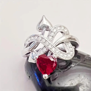 Anillo de cóctel con forma de corazón H293, plata 925, cristal, diamantes de imitación, engaste pavé, regalo para mujer, joyería fina - Product Image 3