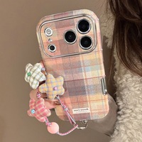 Bracelet en tissu XP1296 compatible avec l'étui iPhone 17 Pro Max Apple 16, motif quadrillé coloré, 15, électroplaqué, anti-chute