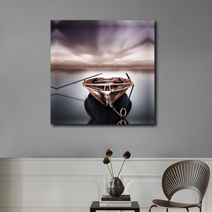 Vente en gros bateau sur la rivière toile peinture imprimée paysage art mural salon arts et artisanat pour décoration murale - Product Image 1