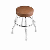 Tabouret de bar moderne avec assise ronde rembourrée en PU, piétement en métal chromé et repose-pieds, idéal pour restaurants, cafés et comptoirs.