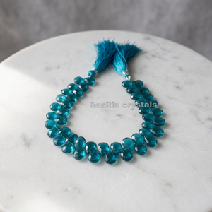 Topacio Azul de Londres, Cuentas de Cuarzo Briolette-Hydro Facetadas en Forma de Pera, Recuerdo Religioso Budista en Venta - Product Image 3
