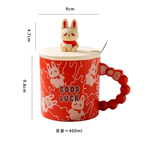 Tasse en céramique personnalisée de 14 oz avec motif lapin mignon, style japonais, avec cuillère et couvercle – Vente chaude - Product Image 4