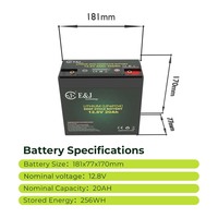 Baterai Lithium LiFePO4 12V 20Ah, Pengganti Baterai Siklus Dalam 256Wh untuk 12V 18Ah 20Ah 22Ah AGM SLA, Dilengkapi BMS Pintar Terintegrasi