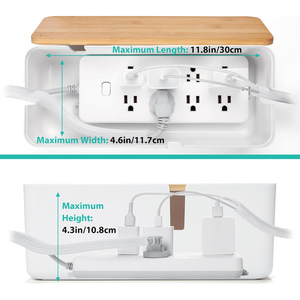 Cable Management Box with Bamboo Lid White Cable Box Small Cord Hider Organizer Box to Conceal Surge Protector Desk TV Wires - Product Image 2