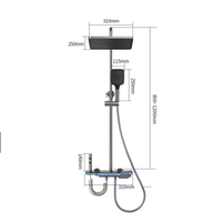 Robinet de douche thermostatique à trois poignées en laiton poli chromé à 4 voies avec affichage numérique LED et douche carrée effet pluie
