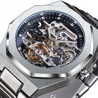 Montres mécaniques de luxe de marque haut de gamme Forsining GMT1211, en acier inoxydable, à cadran ajouré, manuelles et automatiques pour hommes