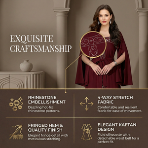 Burgundy Modest Maxi Dress for Women Beaded Party OEM - Product Image 3