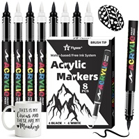 Ensemble de 8 marqueurs acryliques liquides à pointe souple noir et blanc, stylo de peinture pour l'illustration, le dessin, le bois, le verre, le bricolage