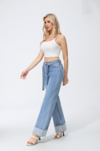 Jeans a Vita Alta e Gamba Larga con Stampa Glitterata, Vestibilità Comoda, Lunghezza Intera, in Cotone Stonewashed, Stile Casual - Product Image 2