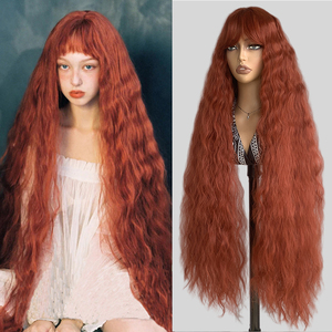 Parrucca Sintetica Lunga Marrone Rossa Bianca da Donna, Morbida <span class=keywords><strong>e</strong></span> Ondulata Naturale, Resistente al Calore, con Frangia <span class=keywords><strong>e</strong></span> Rete a Rosa, per Halloween - Product Image 6