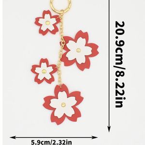 Stylish Pu Leather Flower Bag Charm <b>Custom</b> New Style Cherry Blossom <b>Keychain</b> for Gifts - Product Image 3
