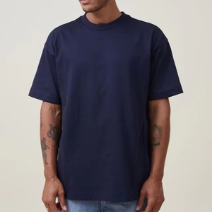 <b>Navy</b> Blue Cotton Breathable Men's Round Neck Summer High Weight Regular Fit Short Sleeve Print T-shirt 230g - Product Image 1
