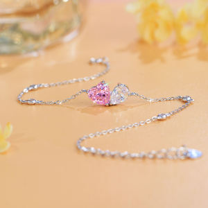 925 शुद्ध चांदी गुलाबी और सफेद सिंथेटिक जिरकोनिया दिल वाटरड्रॉप डिजाइन महिलाओं के लिए आकर्षक कंगन डिजाइन - Product Image 4