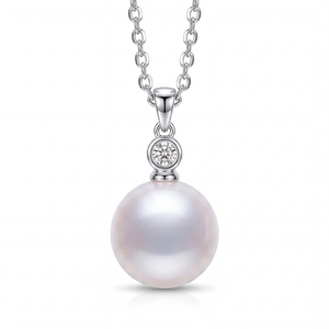 Copper Bezel Set Single CZ Top <b>Large</b> Round Freshwater <b>Pearl</b> Drop Pendant <b>Necklace</b> Classic Minimalist Jewelry for Women - Product Image 1
