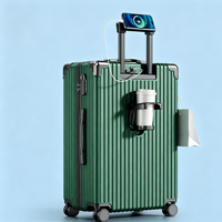 Valise de voyage rigide en gros, valise à roulettes en alliage d'aluminium multicolore avec port USB intégré, porte-gobelet