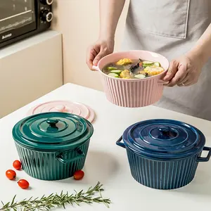 EGRAND kase son tasarım pişirme güveç Ramekin mutfak renk seramik çorba kasesi saplı ve kapaklı