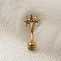 Anneau de nombril en titane doré ASTM F136 avec CZ, filetage interne, fleur à cinq pétales, bijoux de piercing pour le nombril
