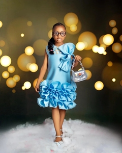 Abiti da damigella d'onore azzurri per matrimonio, abito da festa di compleanno per <span class=keywords><strong>bambina</strong></span>, abito da principessa per neonata, lunghezza al ginocchio - Product Image 1