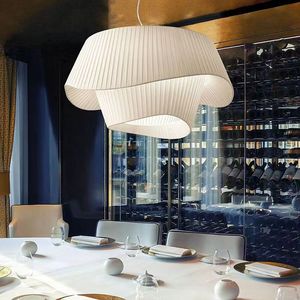 White Fabric Chandelier Round Led <b>Light</b> Source Single Head Vintage Style For Living Room Bedroom <b>Dining</b> Room - Product Image 3
