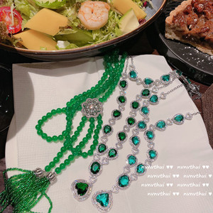 Collier pendentif émeraude multi-coupe plaqué or 18 carats gemme d'amour vert paon avec fleur plaque gland calcédoine mode - Product Image 2