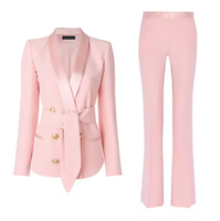 Blazer élégant pour femmes, mode, col en V, double boutonnage métallique, ceintures, uni, wisteria, tissé, costume de bureau pour femmes