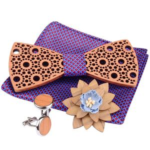 Vente en gros Bon marché Mode Logo personnalisé Ensemble de noeuds <span class=keywords><strong>papillon</strong></span> en <span class=keywords><strong>bois</strong></span> faits à la main Supports de cravates pour hommes Serviette carrée en soie OEM - Product Image 5