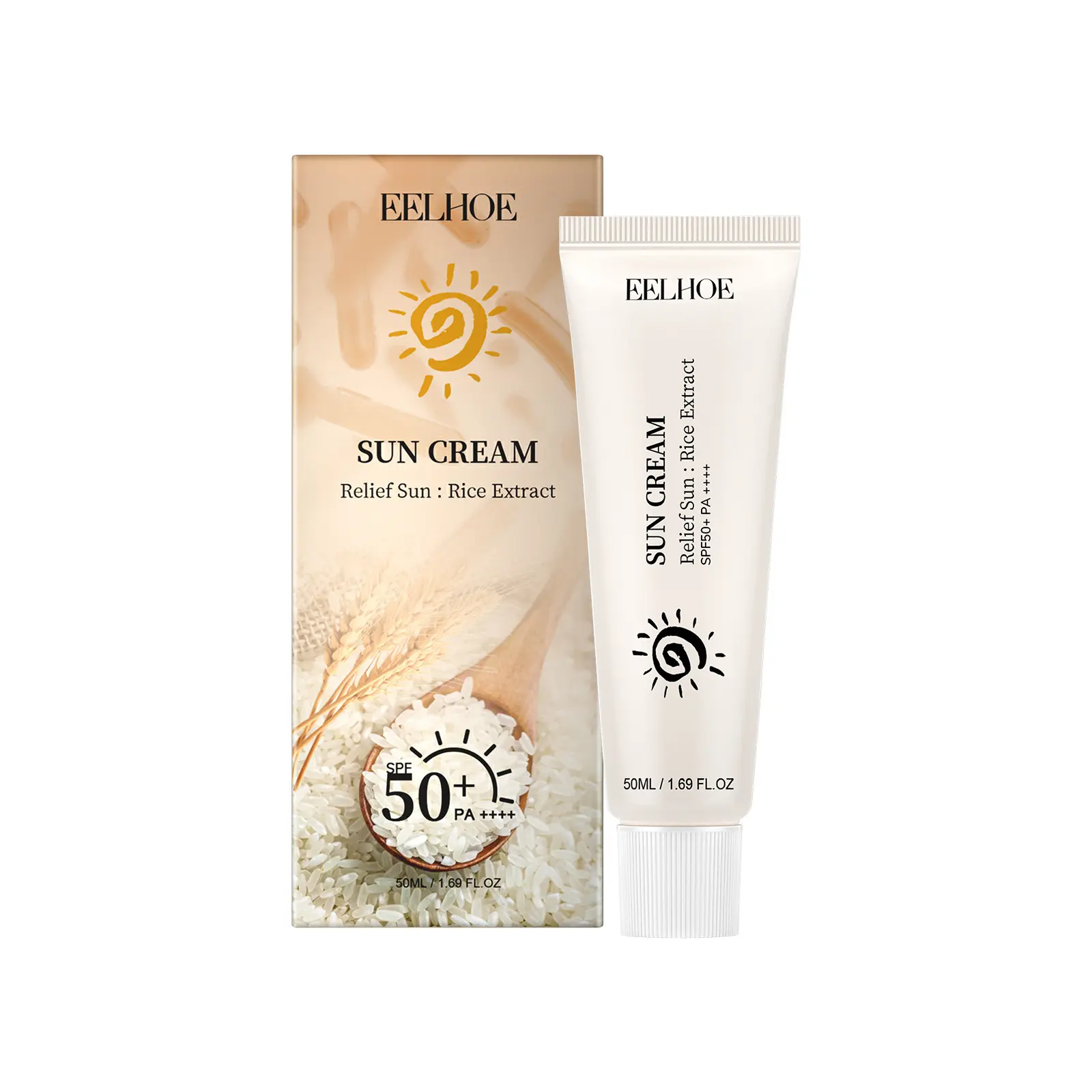 EELHOE vegane Gesichts-Sonnencreme SPF50 Anti-Sonnenbrennen feuchtigkeitsspendendes aufhellendes Reis-Extrakt Körper-Sonnencreme-Lotion