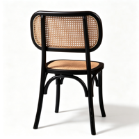 Chaise de salle à manger en bois de frêne massif de style mid-century, chaise d'appoint simple avec dossier en rotin, chaise d'appoint vintage française pour la salle à manger à domicile