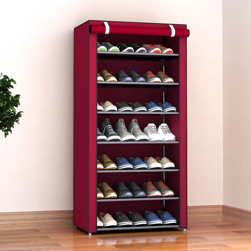 Modern Cheap Living Room Foldable Metal 3 6 Tier Fabric Shoe Stands Storage Organizer Rack Cabinet with Cover