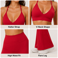 Conjunto de Yoga Personalizado para Mujer, Sujetador Deportivo con Cuello Halter y Pantalones de Yoga con Corte Acampanado, Ropa Deportiva para Gimnasio, Conjunto de Yoga de Dos Piezas