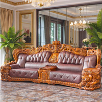 Ensemble de canapés en cuir sculpté en bois massif de style européen et nouveau style chinois pour grandes villas, mobilier de salon six places