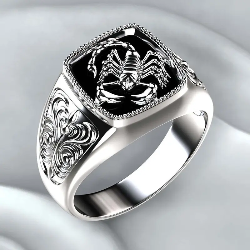 Punk Herrenmode Big Ring Schmuck Hip Hop Vintage versilbert Tier Skorpion Ringe für Männer Junge Großhandel