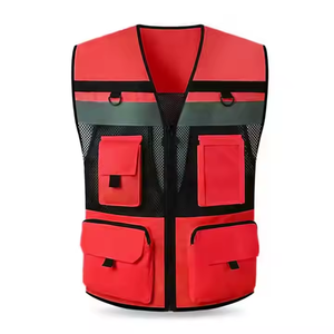 Chaleco reflectante rojo Hi Vis del fabricante Característica de secado rápido Multi-Bolsillos Ropa DE TRABAJO personalizable Chaleco DE SEGURIDAD Logotipo de artículo a granel - Product Image 5