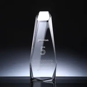 水晶冰山奖杯3D激光雕刻蓝色水晶玻璃奖奖杯和奖项