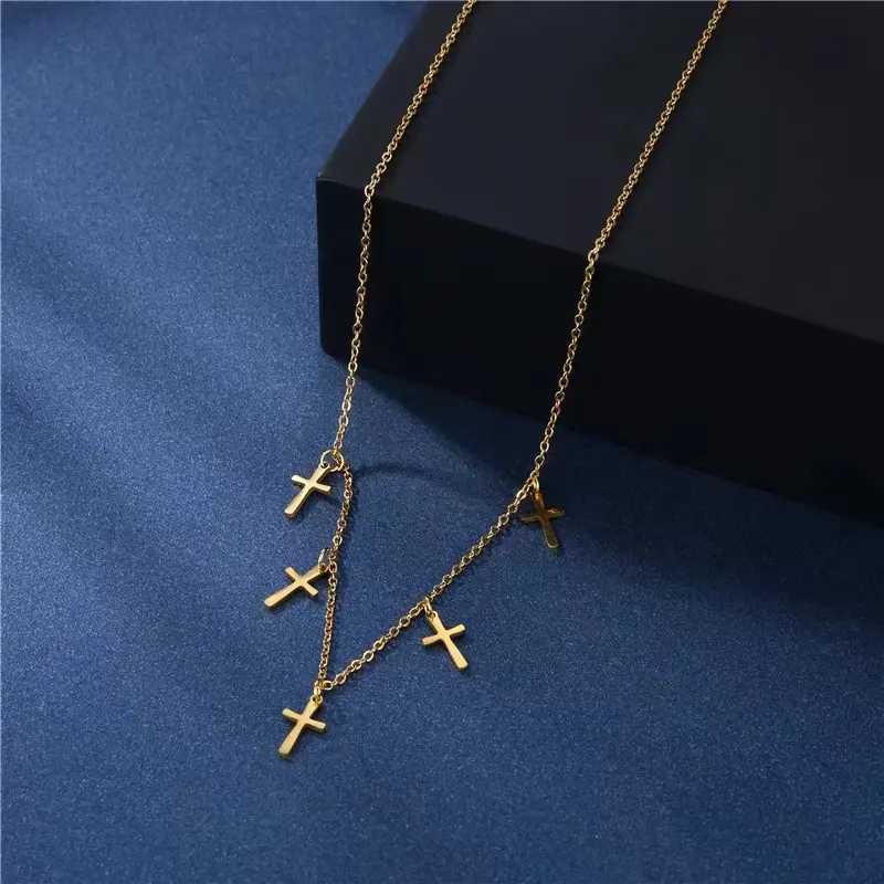 European and American trendy new 18K gold titanium steel cross pendant necklace  stainless steel cross collarbone chain