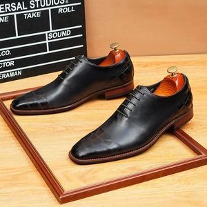 Zapatos Oxford de Hombre de Cuero Genuino con Cordones y Punta Puntiaguda, Bordados, Cómodos, Transpirables, Resistentes a las Manchas, para Negocios y Bodas - Product Image 2