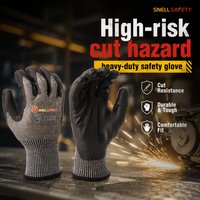 Gants de sécurité anti-coupure robustes niveau F SNELL 13G HPPE avec revêtement PU pour une adhérence sèche, idéaux pour les tâches de découpe à haut risque