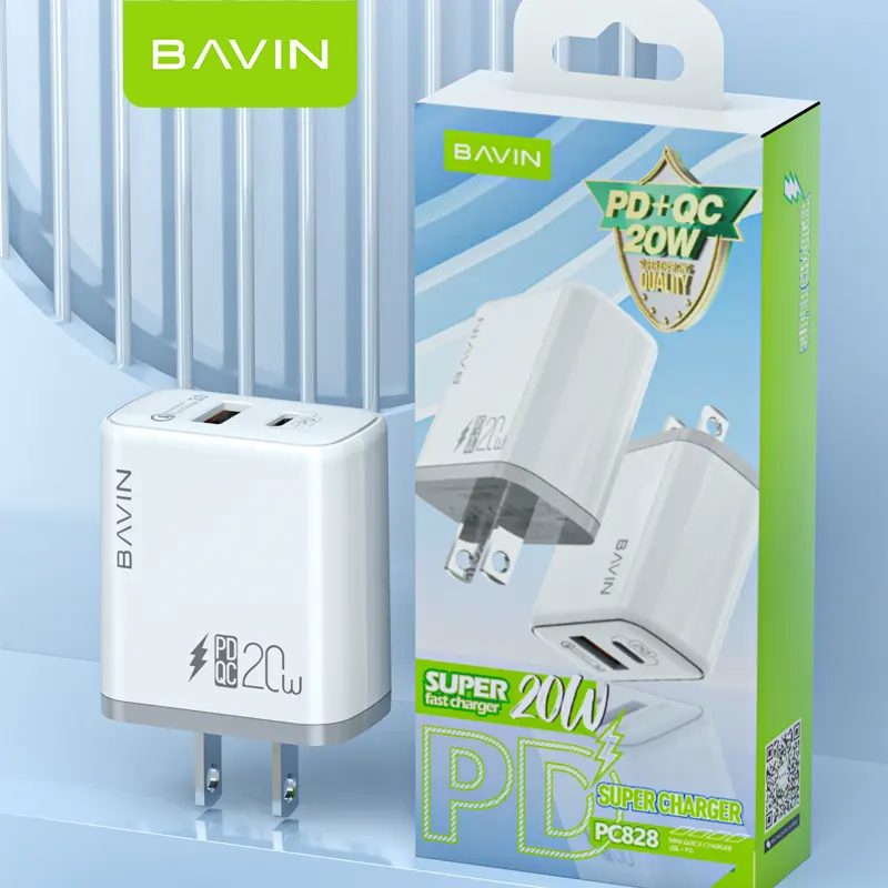 BAVIN PC828A Wholesale Adapter PD 20W Fast Charging Usb Type c Dual Ports Cell Phone Wall Mobile Charger