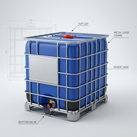 Conteneur de stockage en vrac de 1000 L en PEHD et acier composite pour produits chimiques et additifs alimentaires