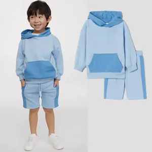 2022 New Arrival 2pcs Set Solid Pullover Hoodie+Shorts Kids Children's Apparel Boys Wear