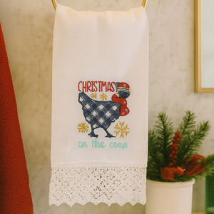 Toalla de mano decorativa navideña de lino y algodón con diseño de gallina, estilo rústico, para invitados. - Product Image 1