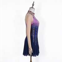 Robe de patinage et de danse dégradé bleu marine, rose et violet, col montant, manches longues en maille nude, strass, pour enfants et adultes, compétition et performance