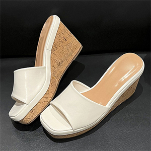 2025 High Quality Waterproof Outdoor Wooden Slope Heel Slippers High Heel Wedge Square Head Breathable Women's <b>Shoes</b> Jelly <b>Shoe</b> - Product Image 2