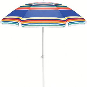 Parasol d'extérieur portable à rayures colorées avec protection UV inclinable, imperméable, pour la plage, la terrasse, le jardin, le pique-nique - Product Image 1