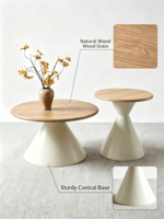 Vente en gros d'usine - Ensemble de 2 tables basses rondes modernes - Tables d'appoint circulaires minimalistes en bois et blanc pour le salon